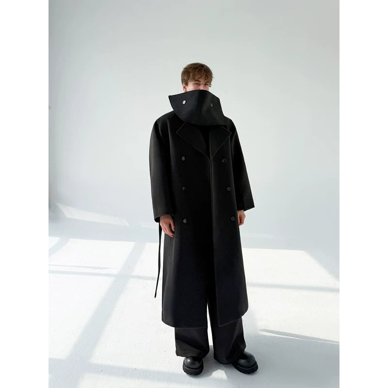 Oversized Wool Coat with Detachable Scarf 3