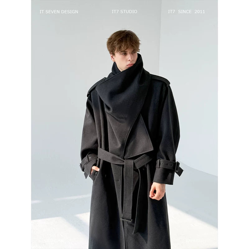 Oversized Wool Trench Coat with Scarf Collar 1