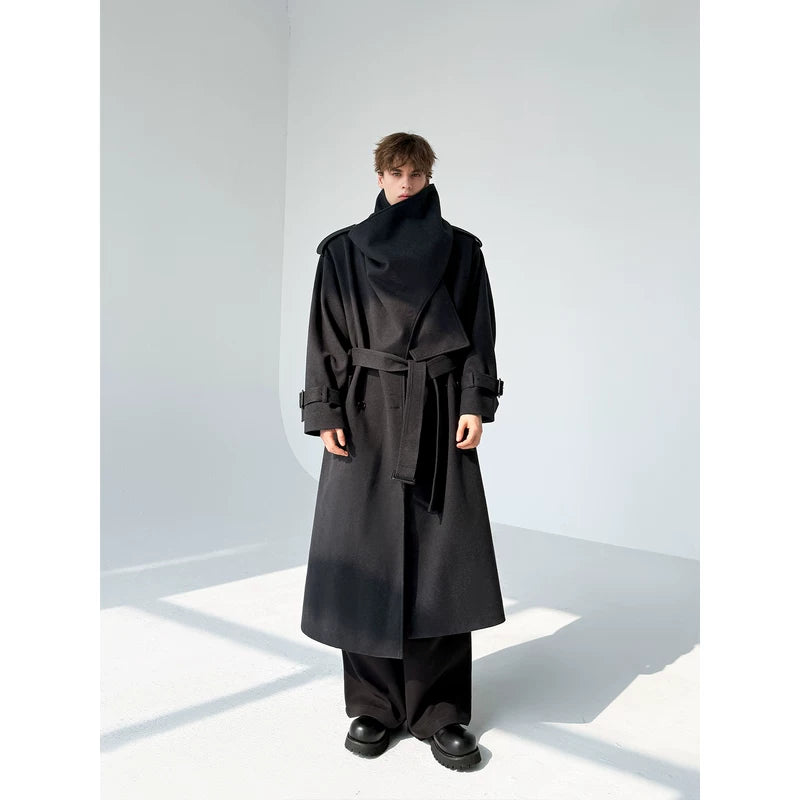 Oversized Wool Trench Coat with Scarf Collar 2