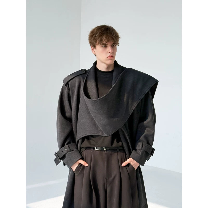 Oversized Wool Trench Coat with Scarf Collar 3