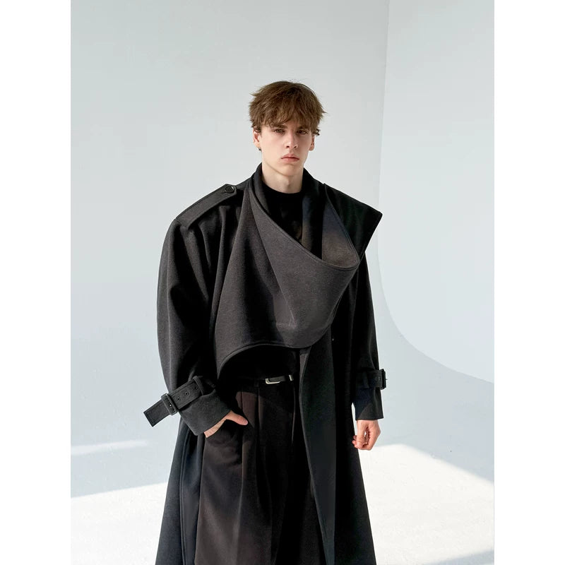 Oversized Wool Trench Coat with Scarf Collar 4