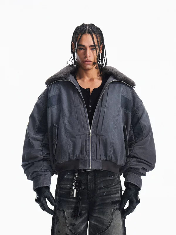 Padded Bomber Jacket with Sherpa Collar 1