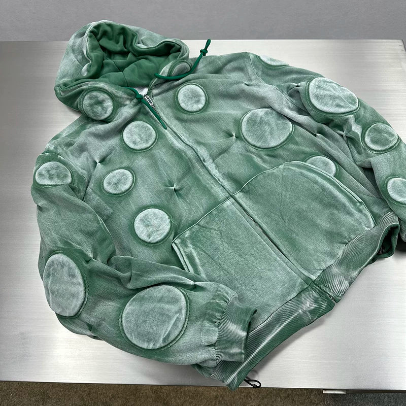 Padded Faded Zip Hoodie with Circular Detail 2