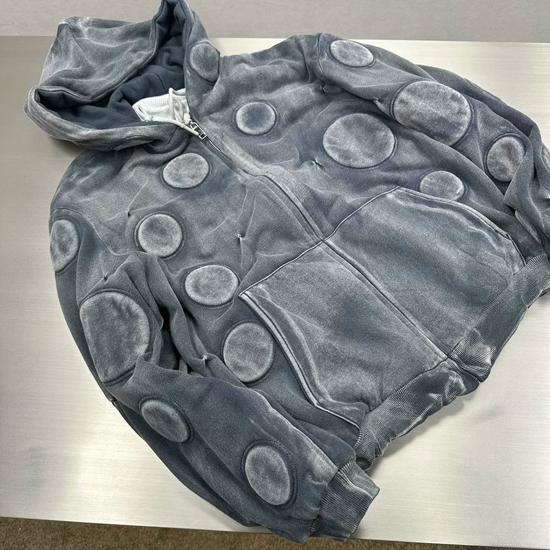 Padded Faded Zip Hoodie with Circular Detail 4