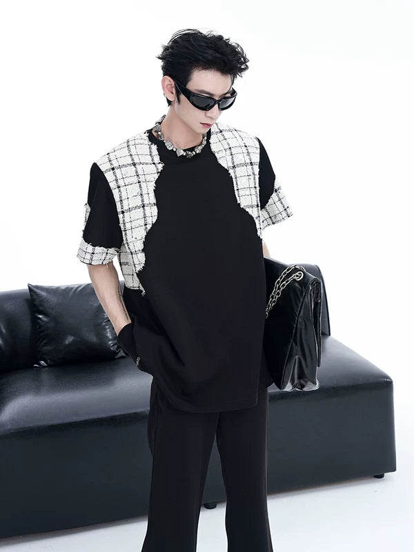Padded Shoulder Patchwork Short Sleeve T-Shirt 2