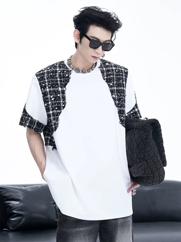 Padded Shoulder Patchwork Short Sleeve T-Shirt 3