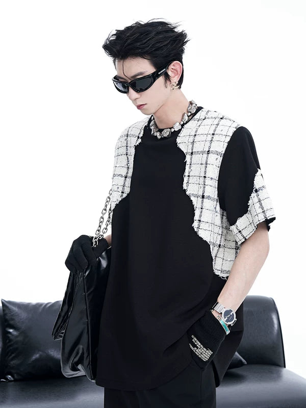Padded Shoulder Patchwork Short Sleeve T-Shirt 5