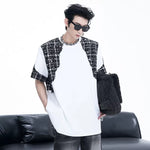 5507807458469,5507807458470,5507807458471,5507807458472, Padded Shoulder Patchwork Short Sleeve T-Shirt