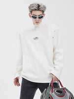 Padded Shoulder Sweatshirt with Metal Rivets 2