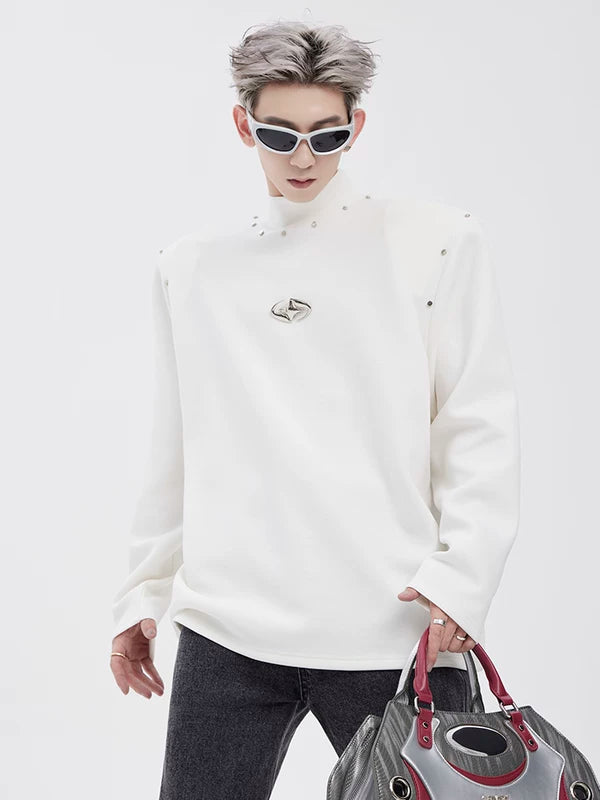 Padded Shoulder Sweatshirt with Metal Rivets 2