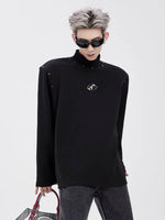Padded Shoulder Sweatshirt with Metal Rivets 3
