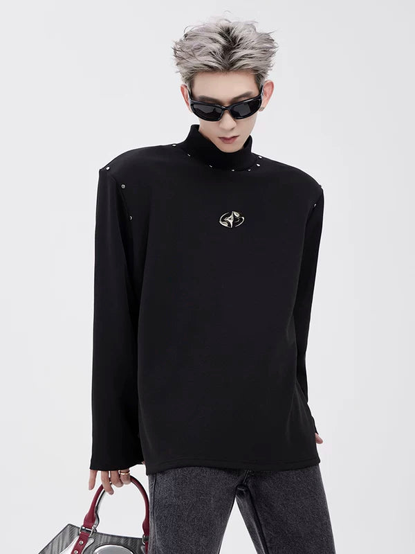 Padded Shoulder Sweatshirt with Metal Rivets 3