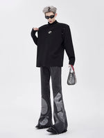 Padded Shoulder Sweatshirt with Metal Rivets 4