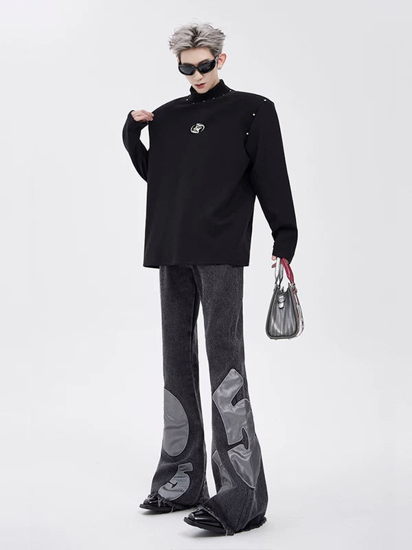 Padded Shoulder Sweatshirt with Metal Rivets 4