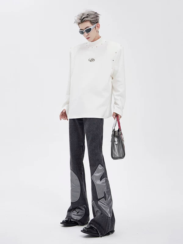 Padded Shoulder Sweatshirt with Metal Rivets 5