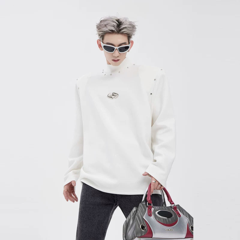 5097556260965,5097556260966,5097556260967, Padded Shoulder Sweatshirt with Metal Rivets