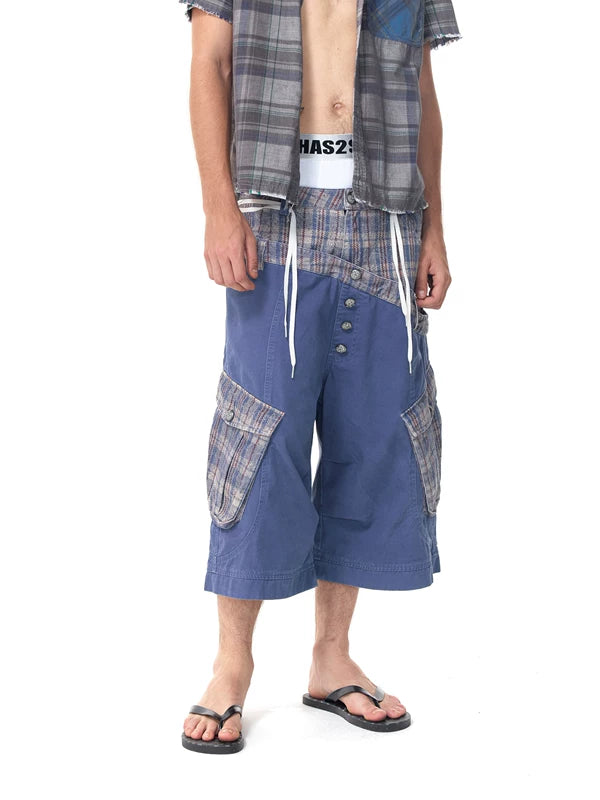 Patchwork Diagonal Waistband Cropped Pants 1