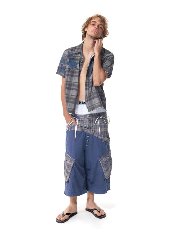 Patchwork Diagonal Waistband Cropped Pants 2