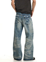 Patchwork Distressed Wide Leg Jeans Pants 3