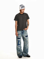 Patchwork Distressed Wide Leg Jeans Pants 4