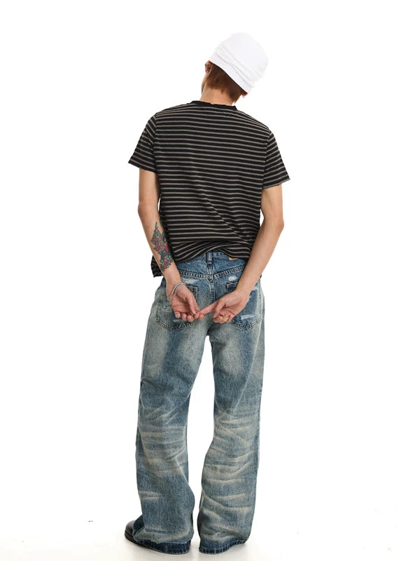 Patchwork Distressed Wide Leg Jeans Pants 5