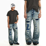 6040624308359,6040624308360,6040624308361,6040624308362,6040624308363, Patchwork Distressed Wide Leg Jeans Pants