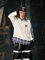 Patchwork Layered Checkered Collar Long-Sleeve T-Shirt 1