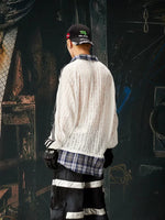 Patchwork Layered Checkered Collar Long-Sleeve T-Shirt 3