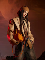 Patchwork Leather Jacket with Washed Matte Finish 1