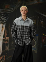 Patchwork Plaid Drop Shoulder Collared Shirt 1