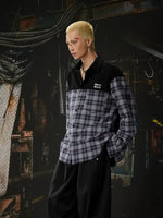 Patchwork Plaid Drop Shoulder Collared Shirt 3