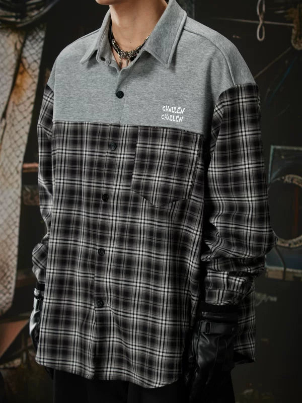 Patchwork Plaid Drop Shoulder Collared Shirt 5
