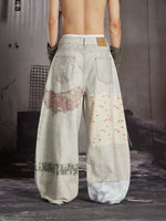 Patchwork Print Wide-Leg Denim Pants 2