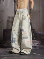 Patchwork Print Wide-Leg Denim Pants 3