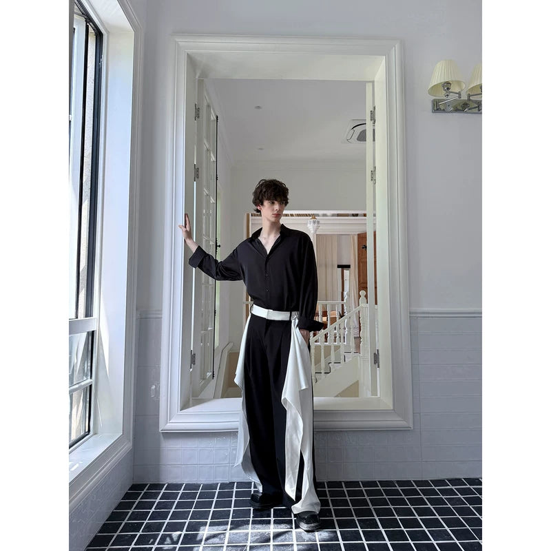 alt_id_1285177019, Patchwork Ribbon Detail Loose Fit Pants