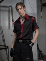 Patchwork Short-Sleeve Button-Down Shirt 1