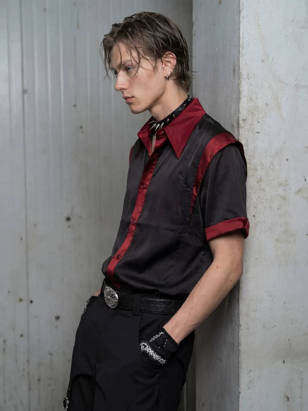 Patchwork Short-Sleeve Button-Down Shirt 3