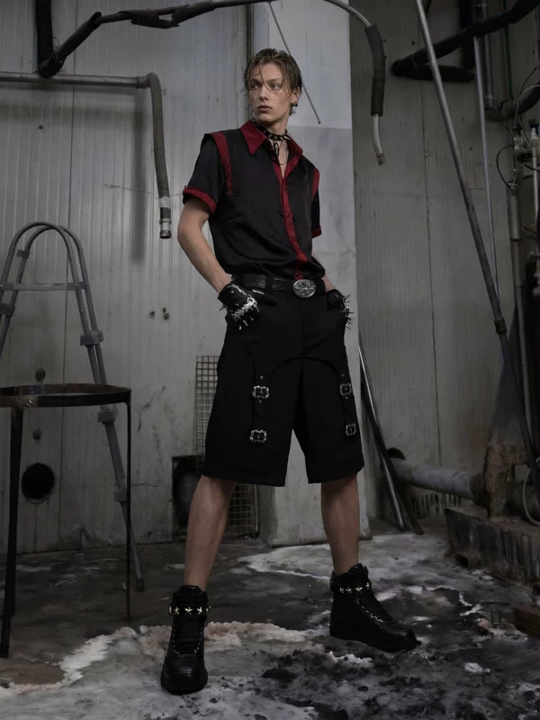 Patchwork Short-Sleeve Button-Down Shirt 4