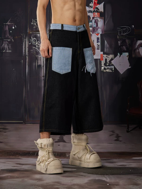 Patchwork Straight Leg Denim Pants 2