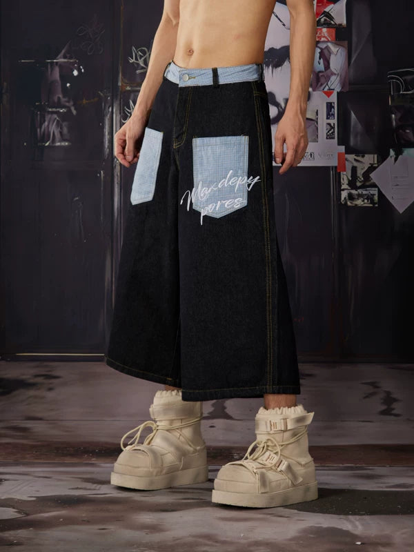 Patchwork Straight Leg Denim Pants 4
