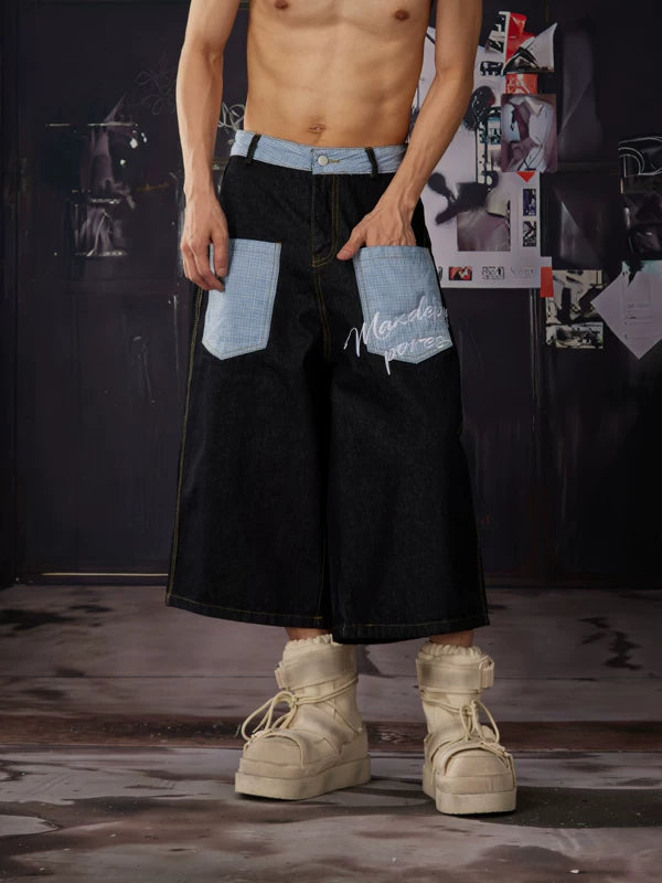 Patchwork Straight Leg Denim Pants 5