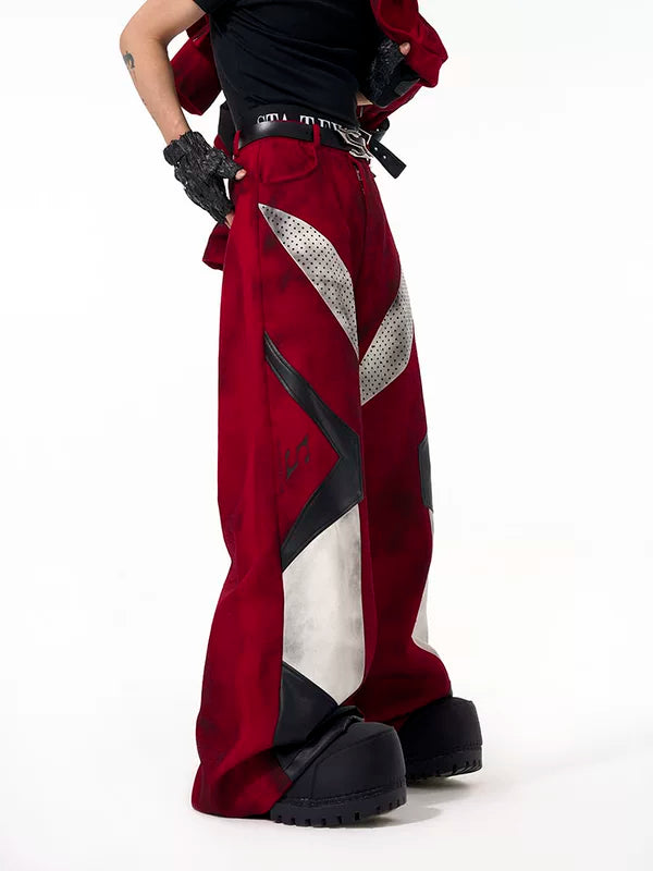 Patchwork Straight Leg Jeans Pants 4