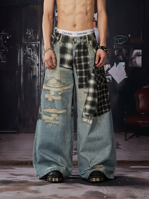 Patchwork Wide-Leg Denim Pants 1