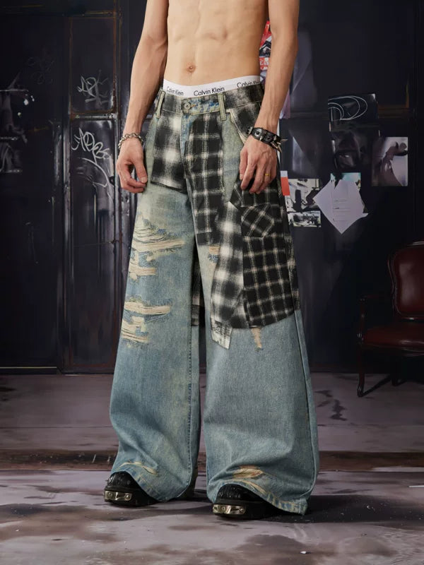 Patchwork Wide-Leg Denim Pants 2