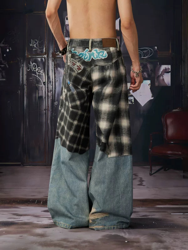 Patchwork Wide-Leg Denim Pants 3
