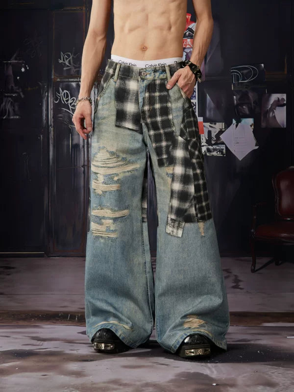 Patchwork Wide-Leg Denim Pants 4