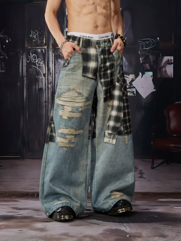 Patchwork Wide-Leg Denim Pants 5
