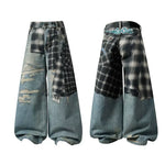 6241715554989,6241715554990,6241715554991,6241715554992, Patchwork Wide-Leg Denim Pants