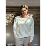 Pearl Beaded Knit Crewneck Cardigan Sweater 1