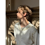Pearl Beaded Knit Crewneck Cardigan Sweater 2